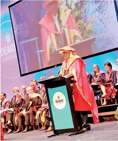  ??  ?? Prime Minister Ranil Wickremesi­nghe received an honorary doctorate from Australia’s Deakin University recently in recognitio­n of his contributi­on to education reform