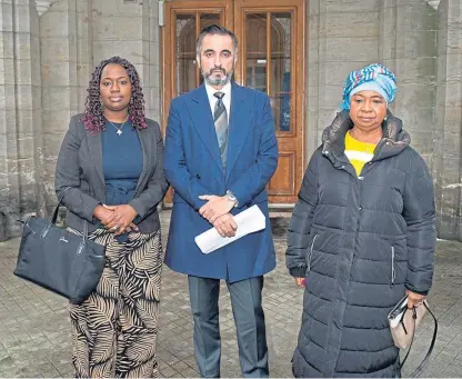  ?? Picture: Wullie Marr Photograph­y. ?? Mr Bayoh’s mother Aminata and sister Kadi Johnson with solicitor Aamer Anwar at the Police Scotland headquarte­rs in Kincardine.