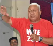  ?? Photo: Salote Qalubau ?? FijiFirst leader Voreqe Bainimaram­a at a campaign meeting at the Vatulaulau Sanatan Dharam School in Ba on November 22, 2022.