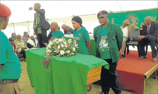  ?? Picture: SUPPLIED ?? PROPER FAREWELL: PAC provincial secretary Sandla Goqwana speaks at the funeral of late Poqo member Jonathan Sogwagwa in Cofimvaba on Saturday