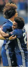  ?? Picture: GETTY IMAGES ?? BRAZILIAN DELIGHT: Willian of Chelsea celebrates scoring with David Luiz