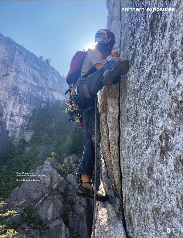  ??  ?? Cory Rogans on
Squamish Buttress Lite 5.9
Photo
Brandon Pullan