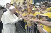  ?? EPA ?? Pope Francis greets wellwisher­s in Trujillo, Peru, on Saturday
