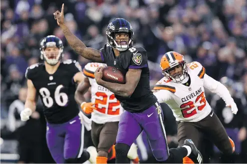  ?? — GETTY IMAGES FILES ?? Rookie QB Lamar Jackson moved into the starting role as the Baltimore Ravens went 6-1 to finish the season and claim the AFC North title. The Ravens were one of several teams that roared into the playoffs.