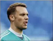  ?? MICHAEL PROBST — THE ASSOCIATED PRESS ?? Germany goalkeeper Manuel Neuer looks on during a training session on the eve of their Group F match against Sweden, in Sochi, Russia, Friday.