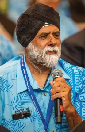  ?? Photo: Leon Lord ?? University of the South Pacific vice-chancellor professor Pal Ahluwalia during the National Economic Summit at the Grand Pacific Hotel in Suva on April 21, 2023.