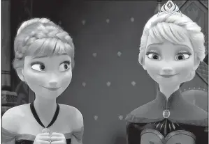  ??  ?? Disney’s Frozen tells the adventure of Princess Anna (Kristen Bell), left, and her sister, Queen Elsa (Idina Menzel), who has accidental­ly used her power to sink their kingdom into perpetual winter. Frozen airs at 7 p.m. today on ABC.