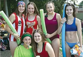 ??  ?? Left: Ready to hit the pool at Trafalgar High School swimming sports are, back row from left Nicole Faltum, Hayley Birch, Sarah Francis, Tarnee Cant, front row Emily Sneddon and Steph Paul.