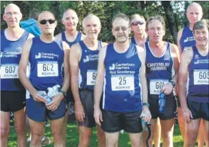  ??  ?? The Canterbury Harriers who travelled to Le Touquet including three of the club’s founders Roy Gooderson (race No.25), Joe Hicks and Bob Davison