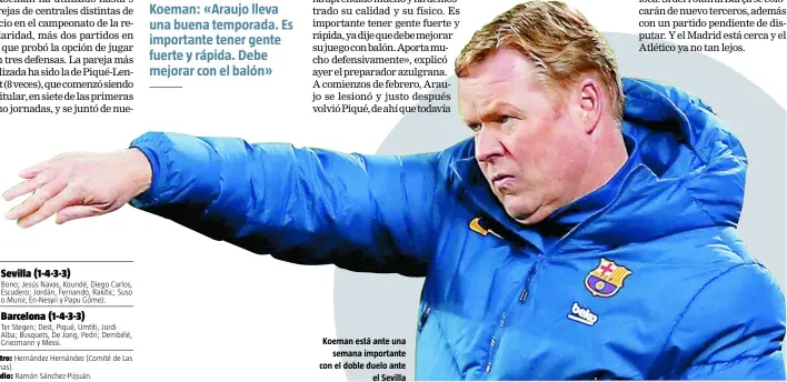  ?? REUTERS ?? Koeman está ante una semana importante con el doble duelo ante el Sevilla