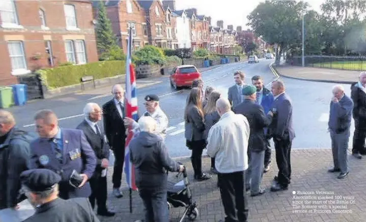  ??  ?? Runcorn Veterans Associatio­n marked 100 years since the start of the Battle Of The Somme with a special service at Runcorn Cenotaph