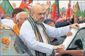  ?? HT FILE ?? BJP chief Amit Shah during a road show in Haryana.