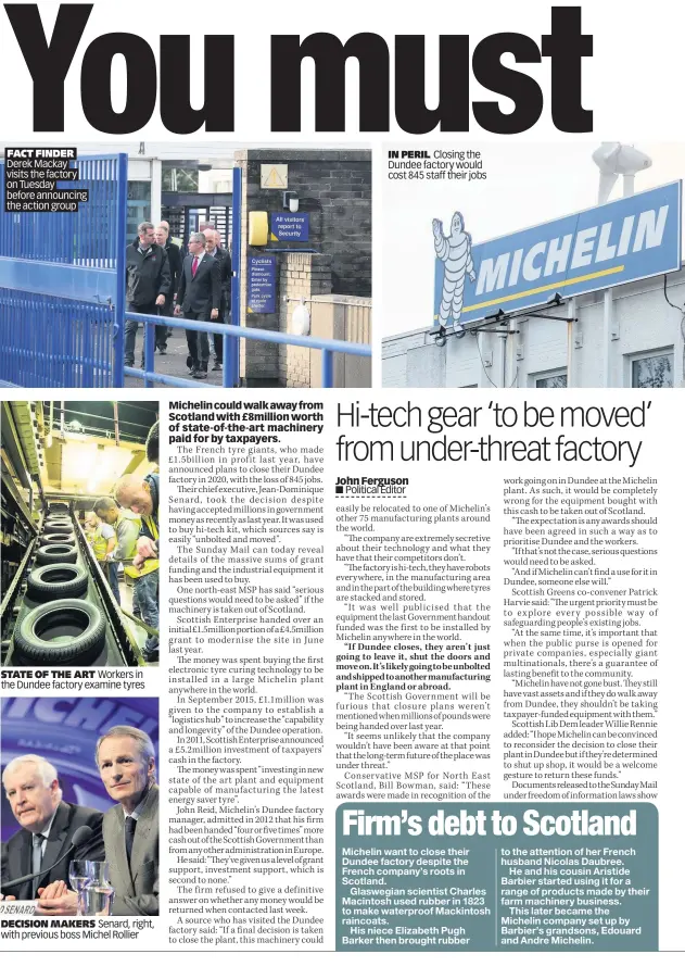  ??  ?? FACT FINDER Derek Mackay visits the factory on Tuesday before announcing the action group IN PERIL Closing the Dundee factory would cost 845 staff their jobs