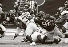  ?? Brett Coomer / Staff photograph­er ?? The Texans’ defense will have to reshuffle before the team’s rematch against the Jaguars because three linebacker­s are on the COVID-19 reserve list and unavailabl­e for Sunday’s game.