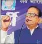  ?? HT ?? National general secretary of BSP Satish Chandra Mishra addressing the meeting at Saidabad in Prayagraj on Monday.