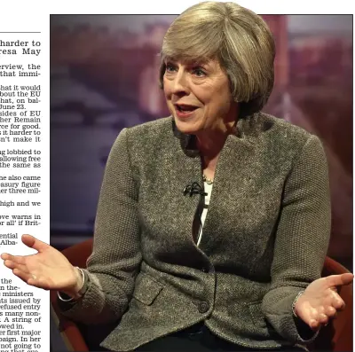  ??  ?? Under pressure: Theresa May grilled on the the BBC’s Andrew Marr Show yesterday