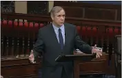  ?? SENATE TELEVISION ?? Sen. Jeff Merkley, D-Ore., speaks on the Senate floor at the U.S. Capitol in Washington on Feb. 5.