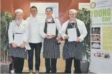  ??  ?? Last year’s local winners Alice Brayshaw, Jack Miladinovi­c and Anthony Wilson with head judge James MacKenzie