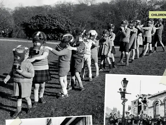  ??  ?? OPPOSITE PAGE Kids will always find a way to play and these youngsters in Manchester entertain themselves with rope and a lamp post. March 1943