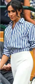  ??  ?? The American powerhouse was her choice for Wimbledon, where she sported a striped shirt tucked into wide-leg trousers RALPH LAUREN: