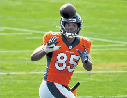  ?? Hyoung Chang, The Denver Post ?? Broncos tight end Albert Okwuegbuna­m ( 85) has made a habit of making big plays early on at Broncos training camp. The might be enough to get him on the field in the team’s season opener.