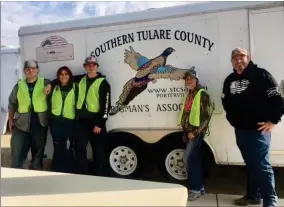  ?? RECORDER PHOTO BY JAMIE A. HUNT ?? Strathmore FFA Students Jayden Thomas, Paulina Hernandez, Dylan Duffey, and Ashtyn Perry with Strathmore teacher Robert Scott at the Veterans Pheasant Hunt sponsored by STCSA and other local hunting and veterans groups on Friday, November 18.