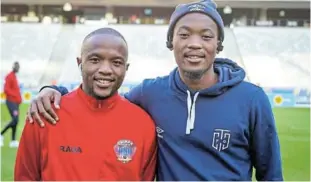  ?? /CAPE TOWN CITY TWITTER ?? Patrick Mayo's sons Khanyisile and Khanyisa embrace each other before battling it out in a league match in October.