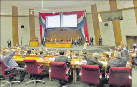  ??  ?? La Cámara de Senadores aprobó ayer el Presupuest­o General de la Nación con varias modificaci­ones con respecto al plan inicial presentado por el Poder Ejecutivo. Así como están las cosas, el equilibrio fiscal corre serio peligro.