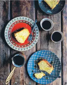  ??  ?? Lemon and yoghurt cake with orange and cardamom syrup