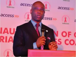  ??  ?? Herbert Wigwe, GMD/CEO, Access Bank Plc, and new NiBUCAA Co-Chair, giving his acceptance speech