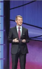  ?? JEOPARDY PRODUCTION­S ?? Ken Jennings during his first night hosting “Jeopardy!”