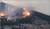  ?? PICTURE: HENK KRUGER ?? A fire rages on Signal Hill yesterday evening .