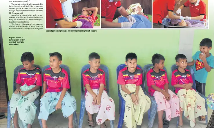  ??  ?? Boys sit outside a surgery room as they wait their turn to be circumcise­d.