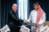  ?? ?? Jean-Luc Dubois, chairman of the board of directors of the main operative company in Saudi Arabia, SAIPEM, and Abdulaziz Al-Helaissi, GIB’s group CEO.