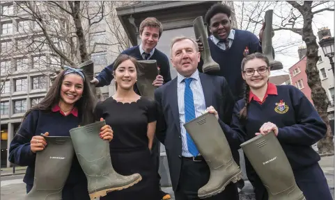  ??  ?? Deirdre O’Shea, Executive Director, Agri Aware; Minister Michael Creed T.D. joined by students Molly Walters, Karl Jones, Wicklow, Emily Cazzini and Idanesi Momoh from Wesley College.