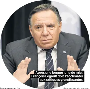  ??  ?? Après une longue lune de miel, François Legault doit s’acclimater
aux critiques grandissan­tes.