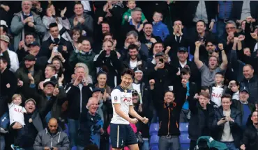  ?? Picture: EDDIE KEOGH, REUTERS ?? STAR OF THE SHOW: Son Heung-min celebrates after completing his hat-trick as Spurs thumped Millwall 6-0 at White Hart Lane yesterday.