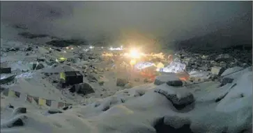  ?? Associated Press ?? THE EVEREST base camp in Nepal after the earthquake. The avalanche, set off above the base camp, occurred at the height of the climbing season and killed at least 17 people and stranded others.