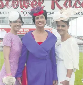  ??  ?? Joan McCarthy (centre) who came first in the best dressed contest at Ladies’ Day with Aoife Kelliher (left) who came second and Tasha O’Connor who was third.