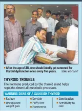  ??  ?? After the age of 35, one should ideally get screened for thyroid dysfunctio­n once every five years. SONU MEHTA/HT