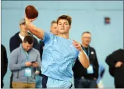  ?? KARL B DEBLAKER — THE ASSOCIATED PRESS ?? North Carolina quarterbac­k Drake Maye participat­es in a NFL Pro Day in Chapel Hill, N.C., on April 4. He’s expected to be one of the top picks in the NFL Draft.