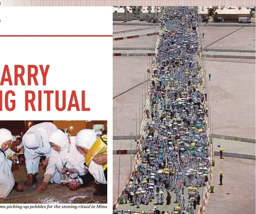  ?? AFP PIC ?? Haj pilgrims on their way to take part in the stoning ritual at the Jamarat Bridge in Mina, near Makkah, yesterday.