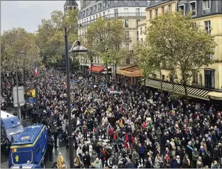  ?? SYLVIE CORBET/AP ?? Thousands gather Sunday for a march against antisemiti­sm in Paris amid an increase in anti-jewish acts in France since the start of Israel’s war against Hamas after its Oct. 7 surprise attack on Israel.