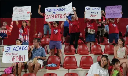  ?? ?? Fans with banners supporting Jenni Hermoso at a Women’s Cup match in Alcala de Henares, Spain, 26 August 2023. Photograph: Reuters