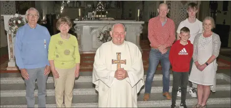  ??  ?? Fr Odhran Furlong, who celebrated his silver jubilee Mass in St Aidan’s Cathedral, with his parents Tom and Angela, brother Tom Jnr, sister-in-law Louise and nephews, James and Dara.