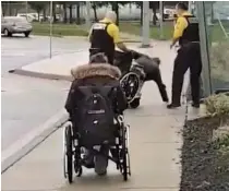  ?? FACEBOOK ?? A video filmed by St. Catharines resident Kris Mumby shows a man being dumped from a wheelchair to the sidewalk.