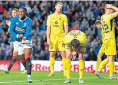  ?? ?? Rangers’ Fashion Sakala celebrates scoring number three.