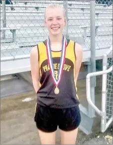  ?? PHOTO COURTESY OF DANA FROUD ?? Prairie Grove’s Bekah Bostain won the 3200 state championsh­ip during the State 4A track and field meet held at Pocahontas May 2.