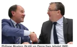  ?? FOTO BELGA ?? Philippe Muyters (NVA) en PierreYves Jeholet (MR) tekenden gisteren de overeenkom­st.