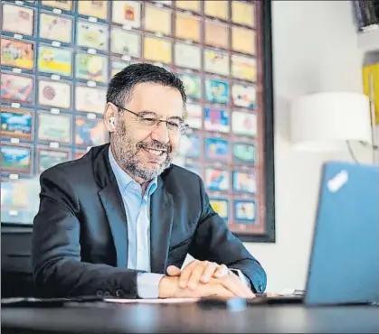  ?? FOTO: FCB ?? El presidente Bartomeu, durante su videoconfe­rencia con la London Business School